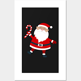 Santa Claus cartoon character with candy cane Posters and Art